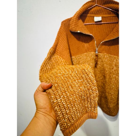 VARLEY Orange Knit Quarter Zip Long Sleeve Oversized Sweater size Large - Picture 4 of 13